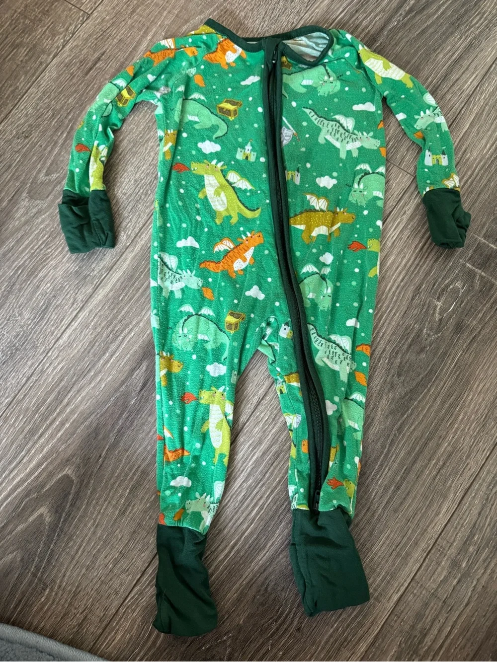 Green Dragon Print Little Sleepies Convertible Bamboo Pajamas 3-6 Months